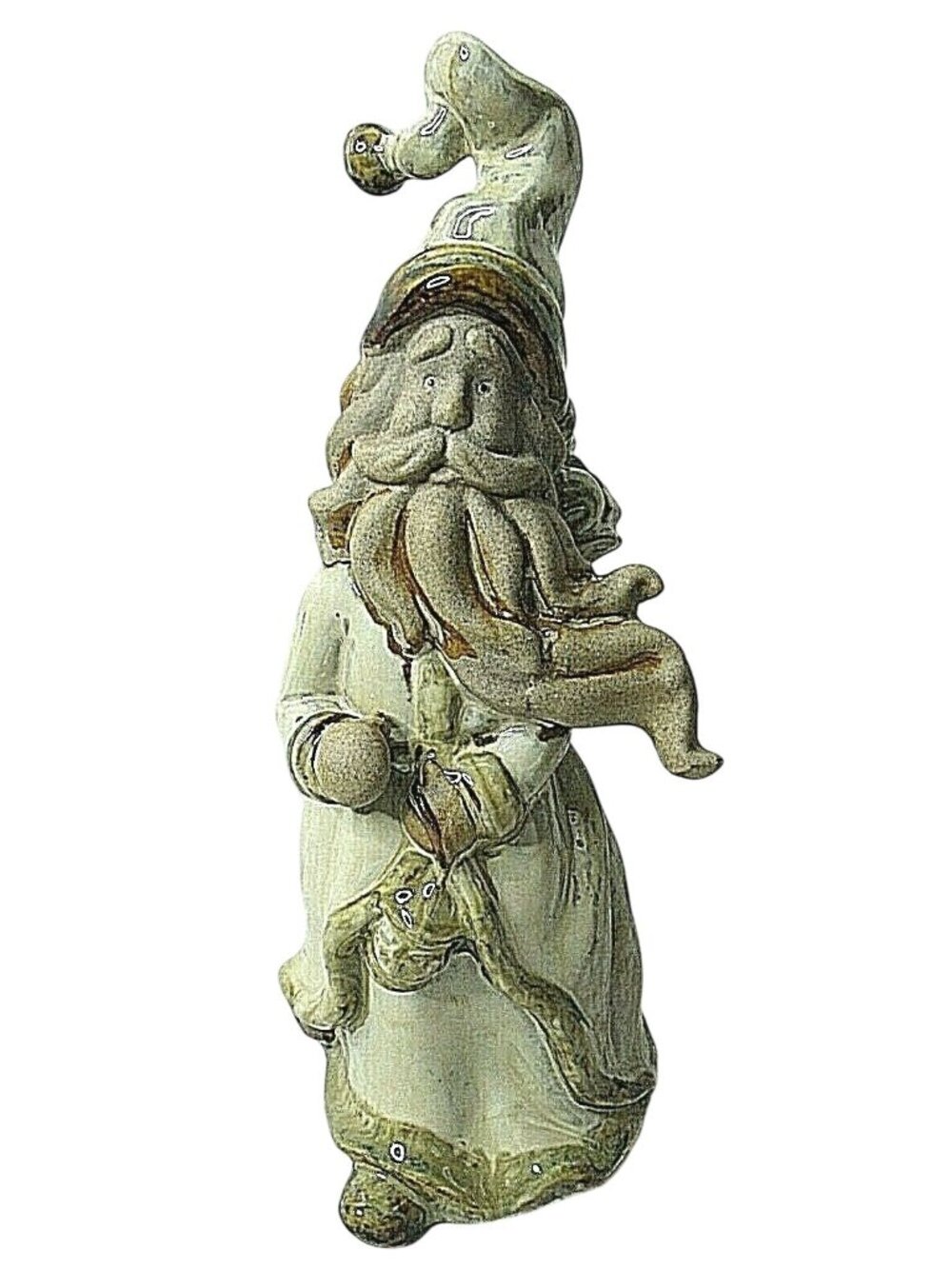 Handcrafted Glazed Ceramic Santa Figurine Neutral Tones Detailed 12.5 Inches